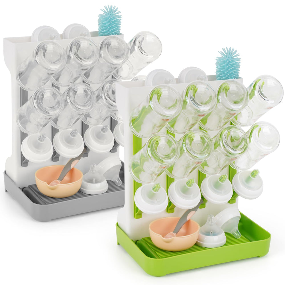 Flysich baby bottle drying rack top view shows compact two-pack design for counter organization