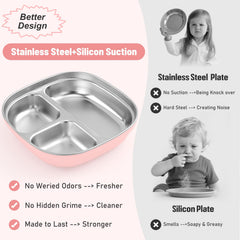 Flysich BPA-free stainless plate close-up highlighting safe, durable construction.
