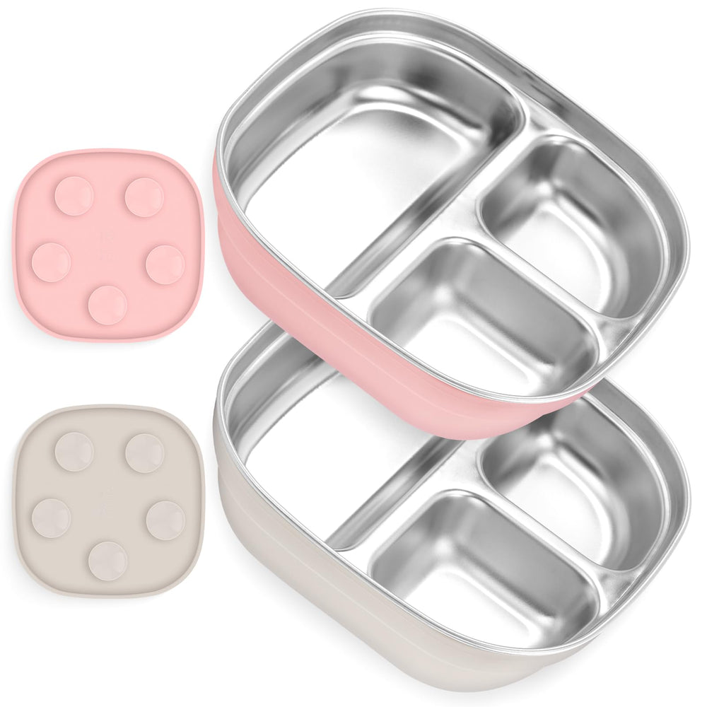 Flysich stainless steel toddler plate with suction bottom for stable meals.