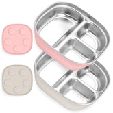 Flysich stainless steel toddler plate with suction bottom for stable meals.