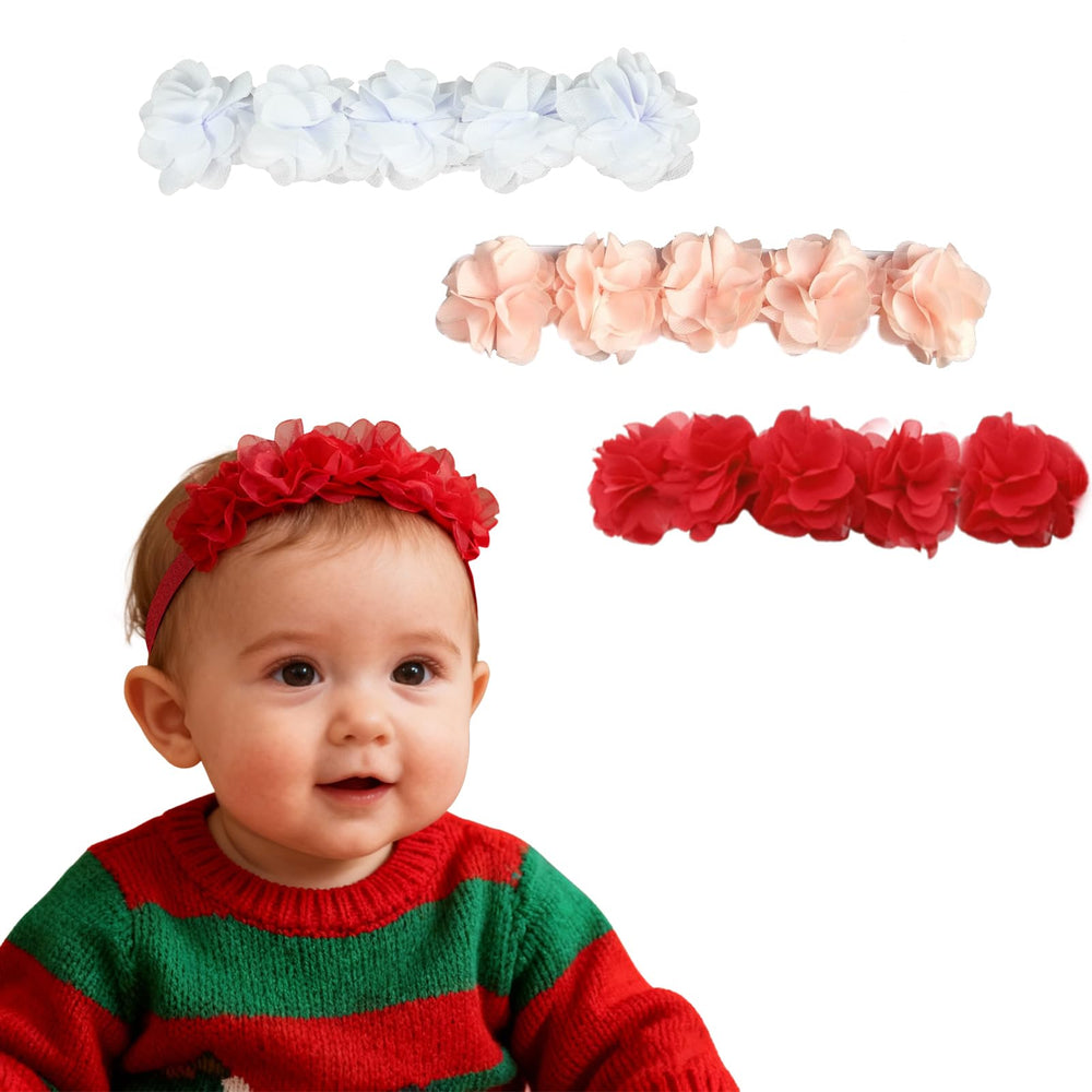 Fmeida 3-pack flower crown headbands, soft chiffon, ideal for baby photo shoots