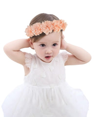Fmeida baby headband princess peach flower crown front view shows soft chiffon comfort for photo sessions