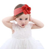 Fmeida baby nylon headband with big orange red flower, gentle fit for newborn photos
