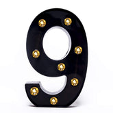 Foaky black LED marquee number sign front view with soft glow for events