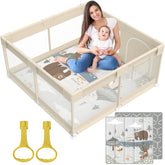 Fodoss baby playpen beige mat closeup showing safe play surface for small apartments.