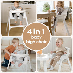Fodoss folded high chair demonstrating space-saving, easy storage.
