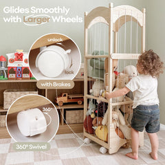 Fodoss stuffed animal storage with wheels demonstrates smooth, lockable mobility for room rearrangement