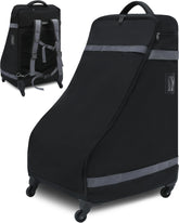 FOKDUVB car seat bag with wheels rolls beside the check-in counter for easy travel.