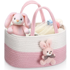 FoldTier Bunny Diaper Caddy front view highlighting organized baby essentials within reach.