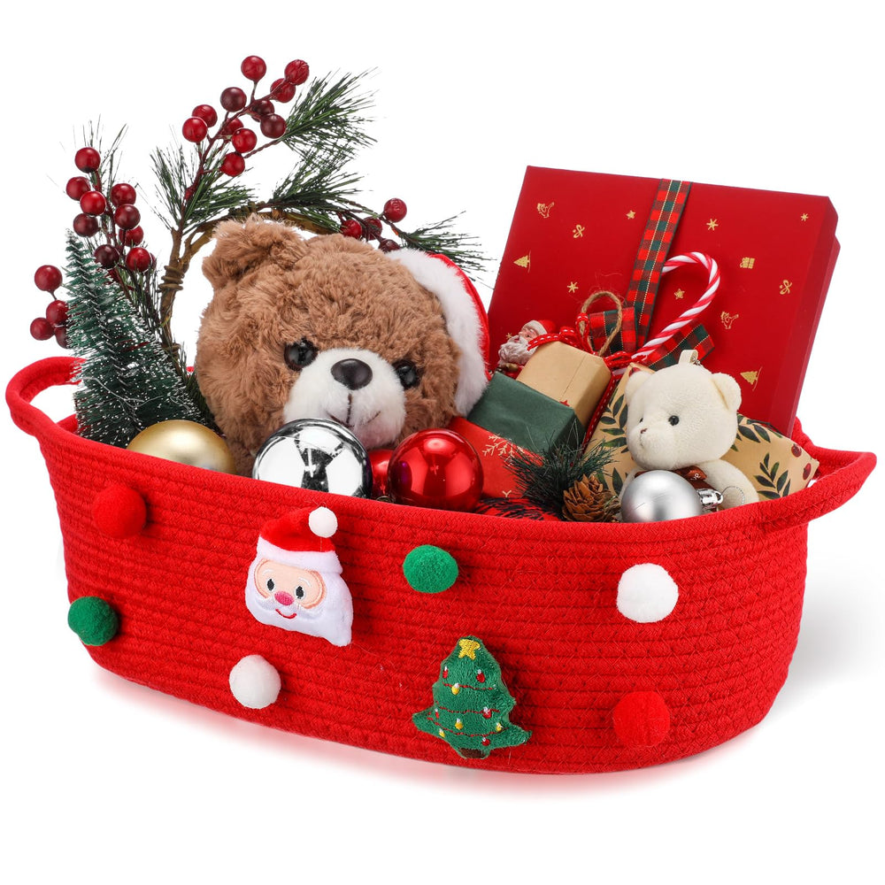 FoldTier Christmas basket front view for stylish gift storage during holidays.
