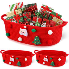 FoldTier Christmas basket front view shows festive red weave and sturdy handles for gifting