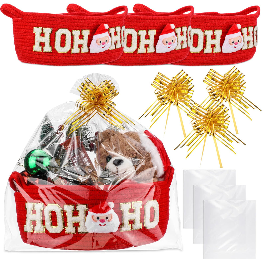 FoldTier Christmas basket set: three red-and-white woven baskets ready for gifts and storage.