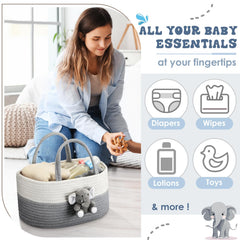 FoldTier Elephant Diaper Caddy filled with diapers and wipes illustrates ready-to-use baby essential storage