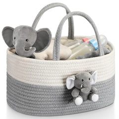 FoldTier Elephant Diaper Caddy front view for easy diaper and wipe access in nursery