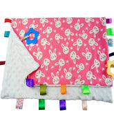 FOMAISELF White Rabbit tag blanket front view, ultra-soft plush for comforting baby at nap time.