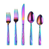 FONGDANLAITE Rainbow flatware on table brightens casual meals
