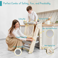 Forbena toddler tower with 2-3 step adjustment adapts to height as kids grow.