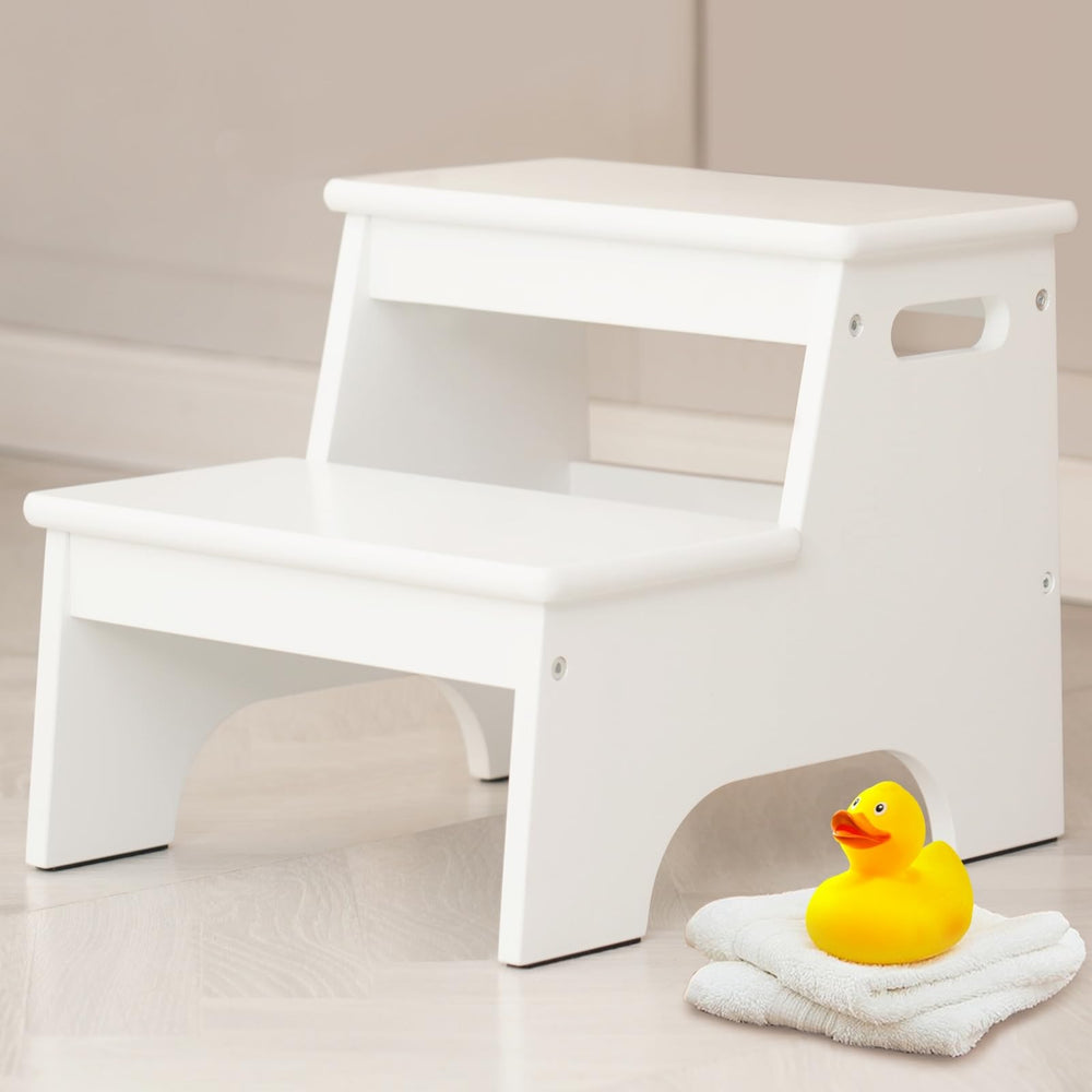 Forbena wood toddler step stool white helps kids reach sinks safely.