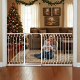 Foreng extra tall gate closed doorway offers a secure barrier for stairs and pets.