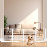 Foreng extra-wide clear dog gate in doorway provides visible barrier and easy pet flow