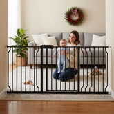 Foreng extra-wide gate in doorway installation shows tool-free setup and wall protection.