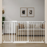 Foreng extra-wide gate in doorway demonstrates easy pressure-mount setup for quick no-drill installation.
