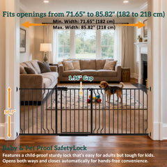 Foreng extra wide gate pressure-mounted installation requires no drilling and tool-free setup.