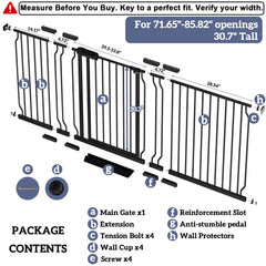 Foreng extra wide gate wide-width adjustment shows versatile sizing for irregular openings.