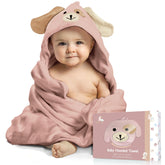 FOREVERPURE baby towel hooded in dusty pink keeps baby warm after bath.