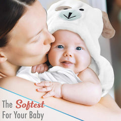FOREVERPURE hooded towel wrap keeps baby's head warm after bath