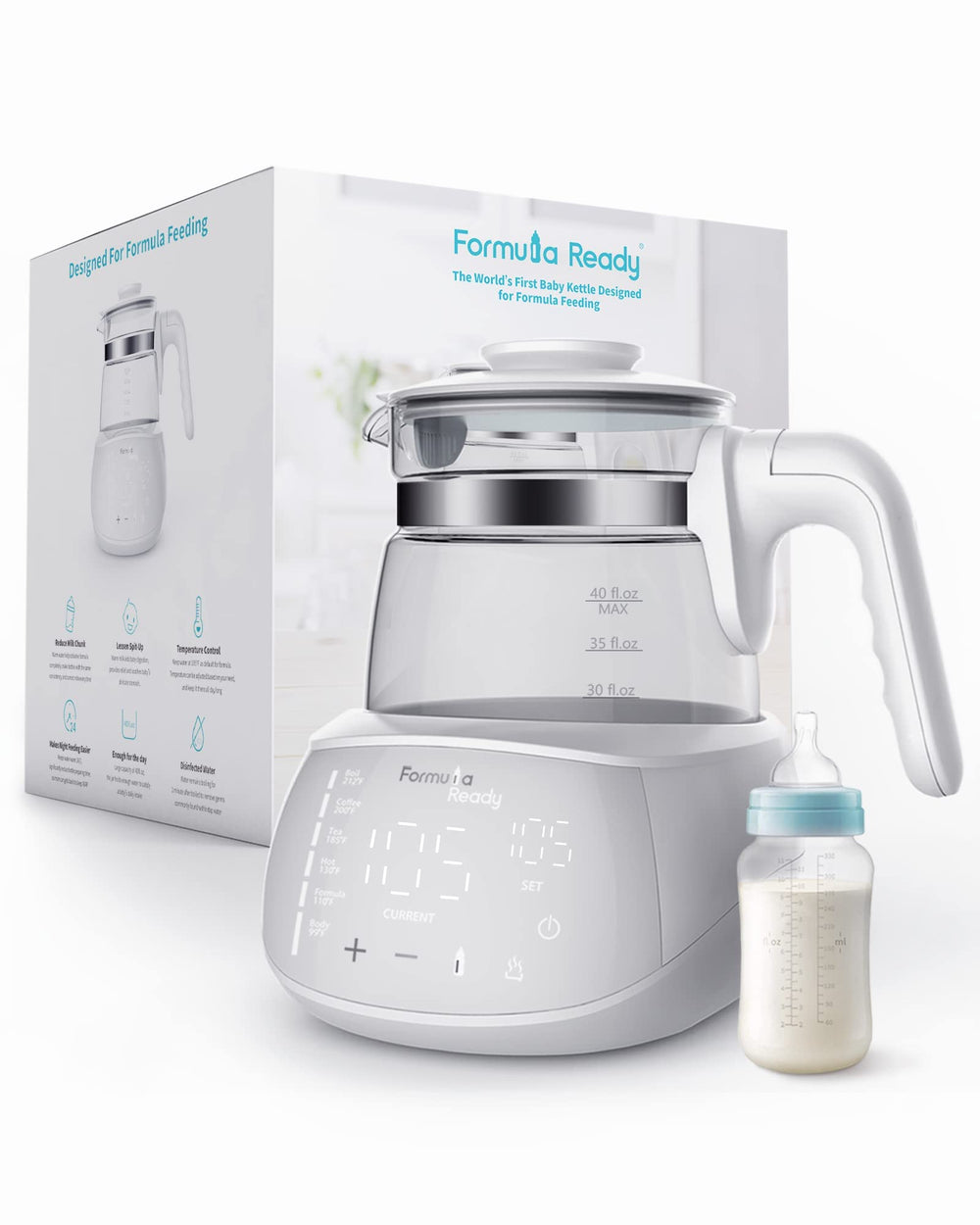 Formula Ready Baby Water Kettle with one-button boil for quick feeds.