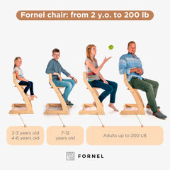 Fornel high chair natural wood close-up reveals smooth, easy-to-clean finish.