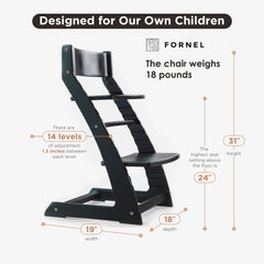 Fornel Modern Black High Chair adjustable-seat demonstrates grow-with-me versatility for toddlers