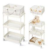 Fortella baby diaper caddy three-tier keeps diapers and wipes neatly accessible.