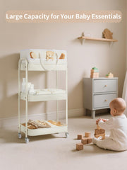 Fortella rolling storage cart beige in a nursery scene for clutter-free bedroom.