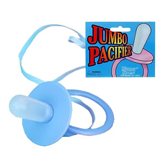 Forum Novelties Jumbo Pacifier Blue side view, ideal novelty prop for photo booths.