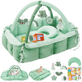 Foryoomi 5-in-1 plush baby play gym assembly enables quick, cozy tummy time sessions.