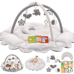 Foryoomi 5-in-1 plush baby play gym setup offering versatile play space for newborns.