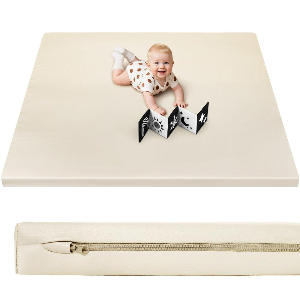 Foryoomi baby play mat in beige room for spacious crawling area.