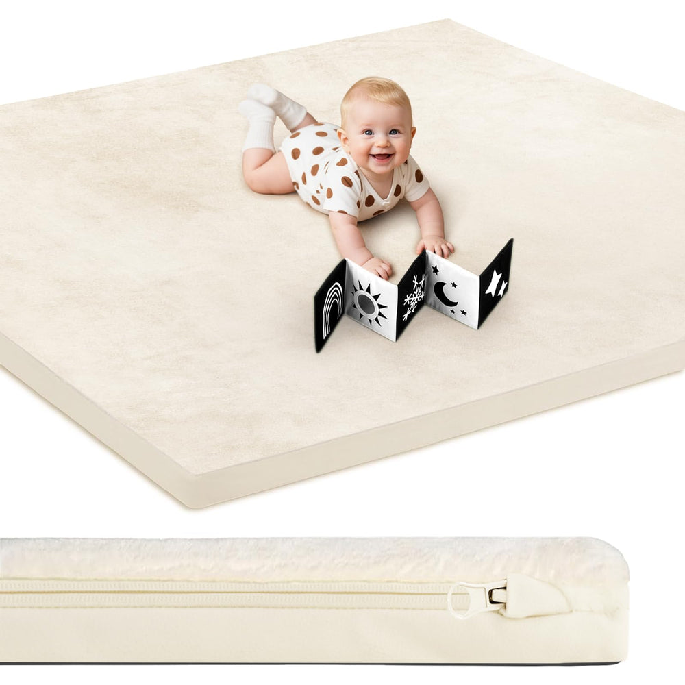 Foryoomi baby play mat reversible vegan leather close-up highlights waterproof, easy-clean surface.