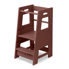 FOSSICS Stool Buddy assembly in mahogany with easy setup using included Allen key.