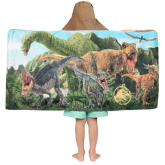 Franco Jurassic World Dominion towel wrap at poolside for quick drying after swim.