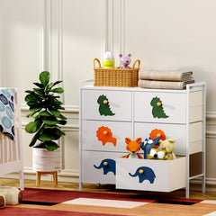 FRAPOW Kids Dresser six-drawers display deep storage for shirts and diapers.
