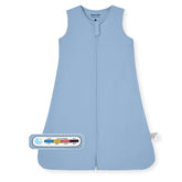 Freelooper baby sleep sack in blue shows soft bamboo-viscose fabric for breathable sleep.