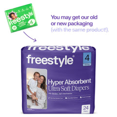 Freestyle BambooTek diapers showcasing leak protection for confident all-day dryness.