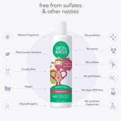 Fresh Monster 2-in-1 shampoo and body wash in one bottle for easy use.