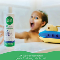 Fresh Monster bubble bath lavender oil close-up highlights calming scent for bath time.