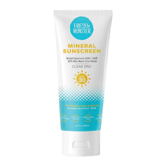 Fresh Monster Daily Kids Sunscreen packaging with reef-safe label for family beach days.