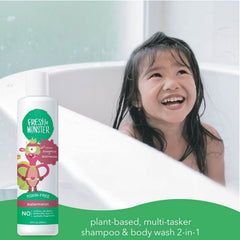 Fresh Monster tear-free foam for gentle cleansing during baths.