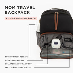 Freshly Picked breast pump backpack expandable front-compartment—space for pump, formula, and bottle.